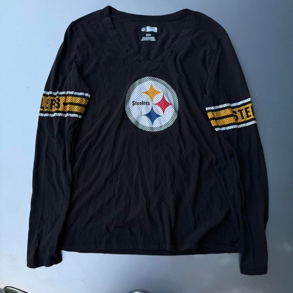 NFL Tops - Black Steelers long sleeve shirt with yellow and white stripes